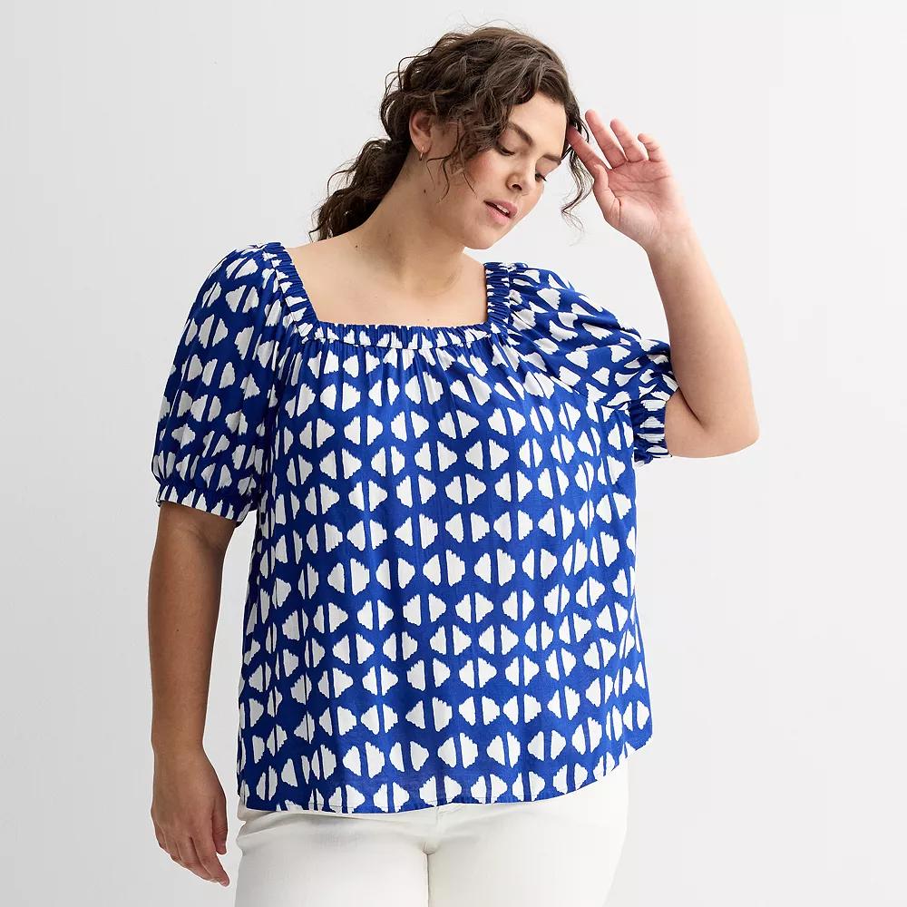 Plus Size Sonoma Goods For Life® Squareneck Peasant Top, Women's, Size: 2XL, Blue Triangle Geo Product Image