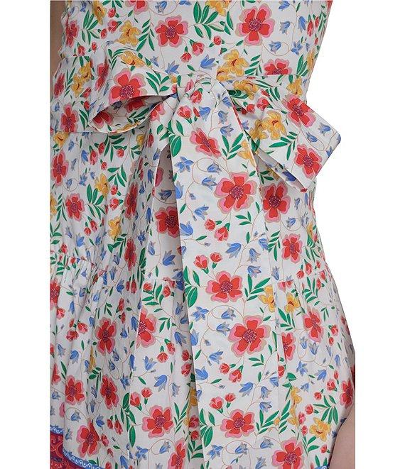 Eliza J Poplin Floral Print Square Neck Sleeveless Bow Tie Ruffle A-Line Dress Product Image