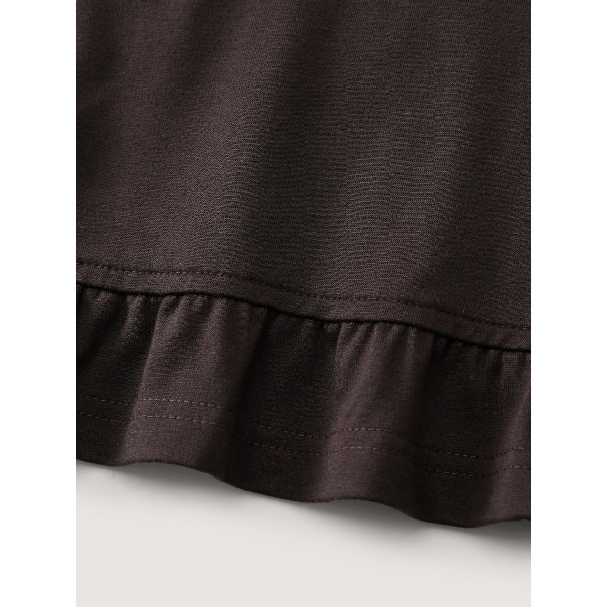 Plus Size Supersoft Ruffled Edge Embroidered Hoodie Women DarkBrown Leisure Contrast Hooded Casual Sweatshirts BloomChic 12/L Product Image