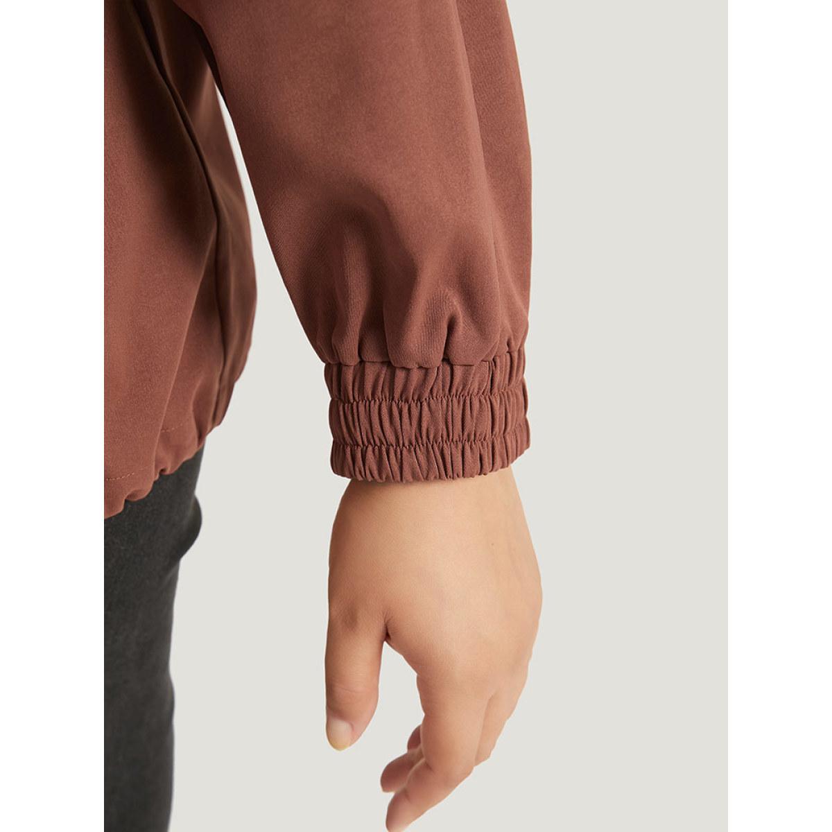 Plus Size Halloween Plain Flap Pocket Shirred Drawstring Zipper Fly Jacket Women Russet Elastic cuffs Pocket Dailywear Jackets BloomChic 26/4X Product Image