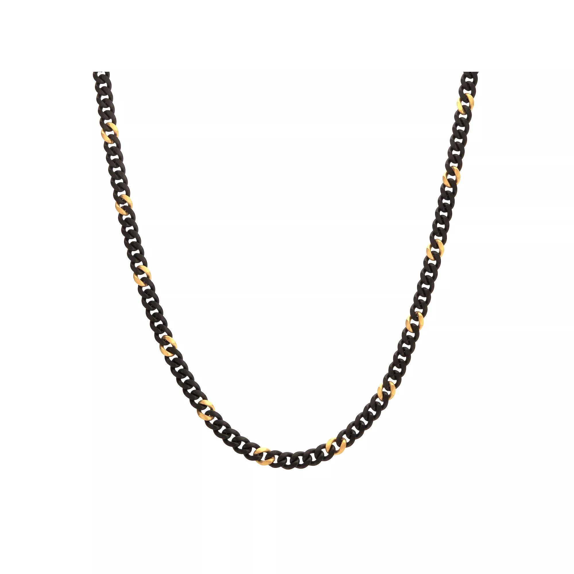 Men's Two-Tone Stainless Steel Cuban Chain Necklace, Size: 22", Gold Black Tone Product Image