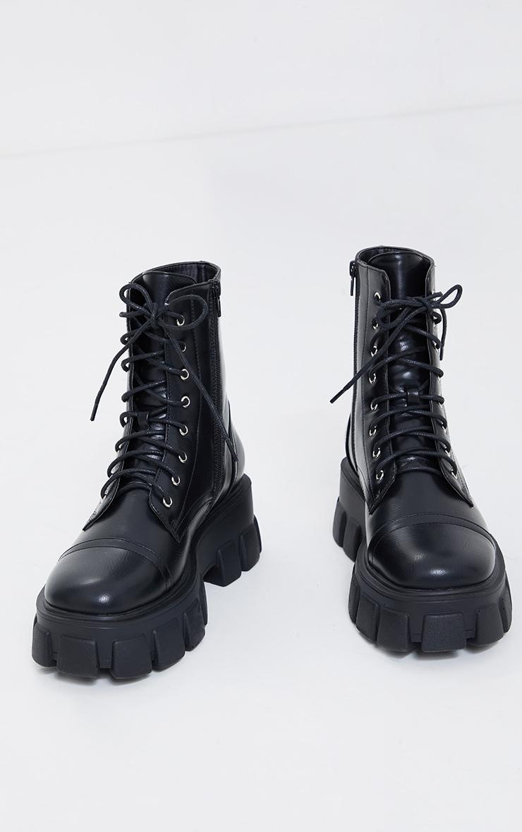 Black Wide Fit Lace Up Extreme Chunky Combat Boots Product Image