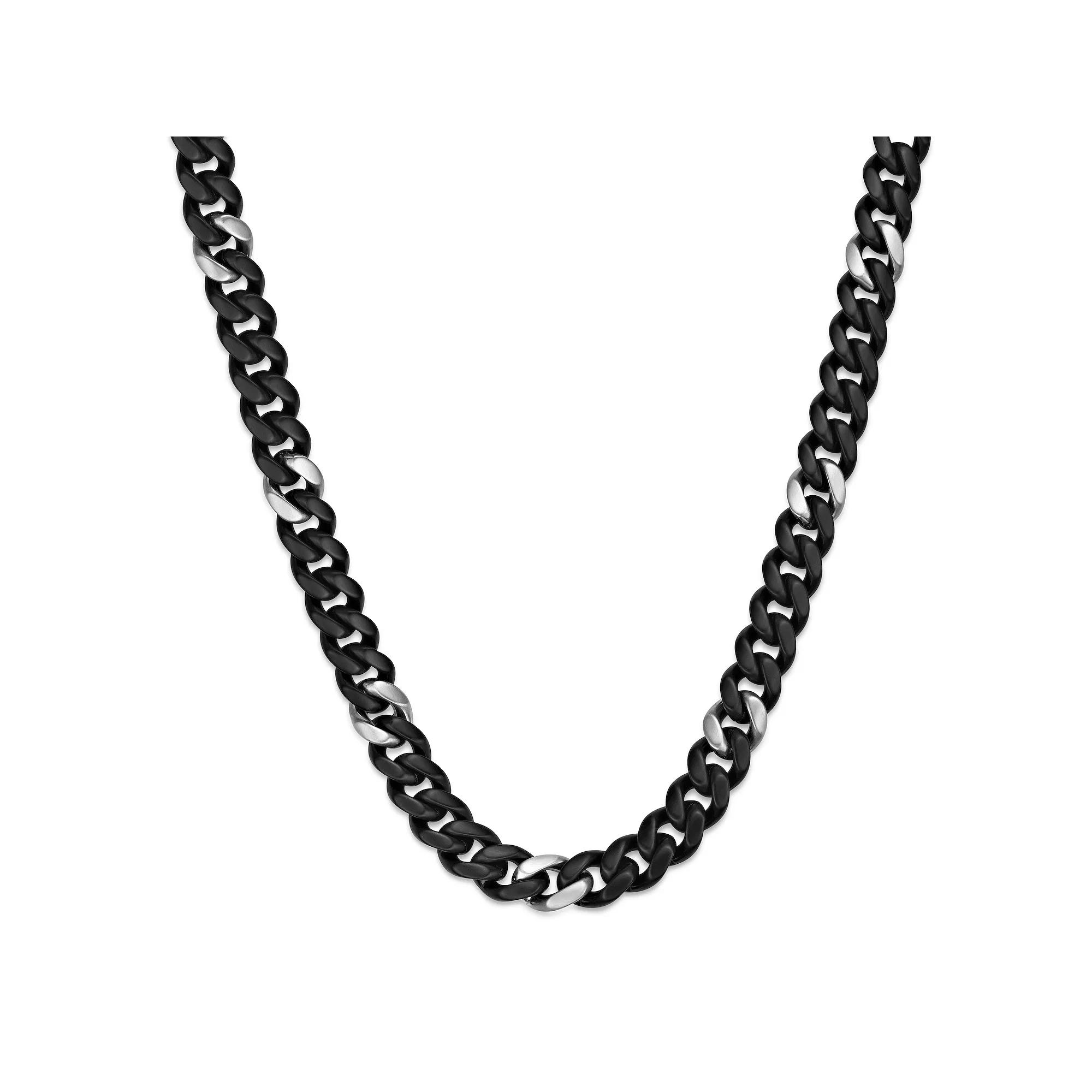 Men's LYNX 12 mm Matte Black Ion-Plated Stainless Steel Cuban Chain Necklace,  Product Image