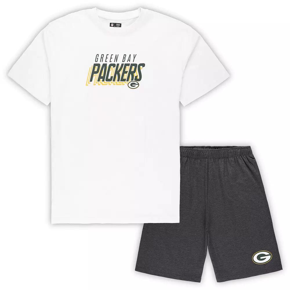 Men's Concepts Sport White/Charcoal Green Bay Packers Big & Tall T-Shirt and Shorts Set,  Product Image