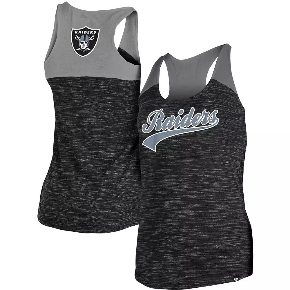 Women's New Era Silver/Black Las Vegas Raiders Space Dye Racerback Scoop Neck Tank Top,  Product Image