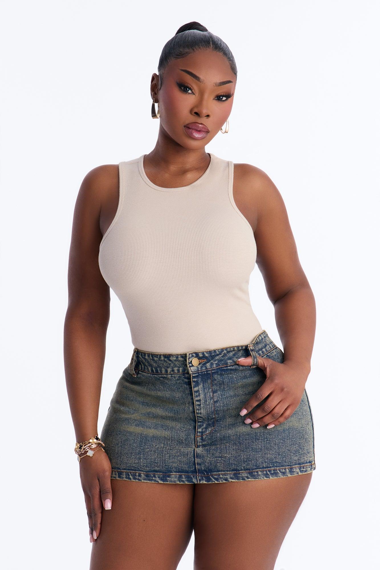 Model Attitude Racerback Bodysuit - Stone Female Product Image