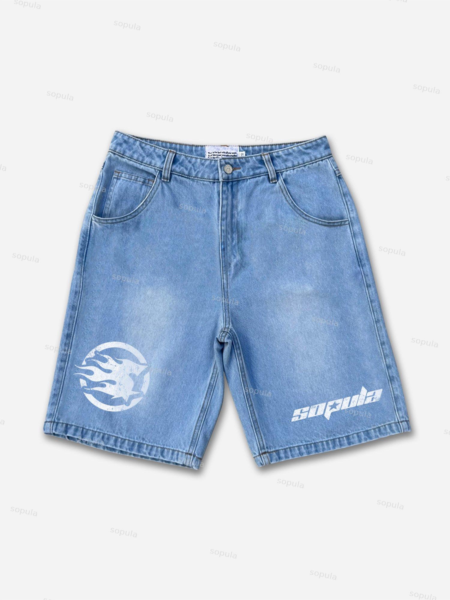 Men's Sopula Alphabet Basic Graphic Denim Shorts Product Image