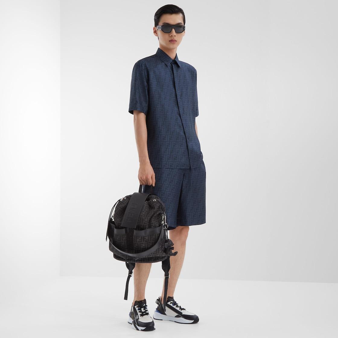 Fendi Flow SneakersBlack leather and brown FF jacquard running shoes Product Image