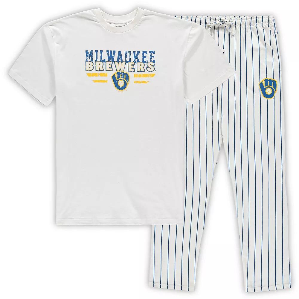 Men's Concepts Sport White/Royal Milwaukee Brewers Big & Tall Pinstripe Sleep Set,  Product Image