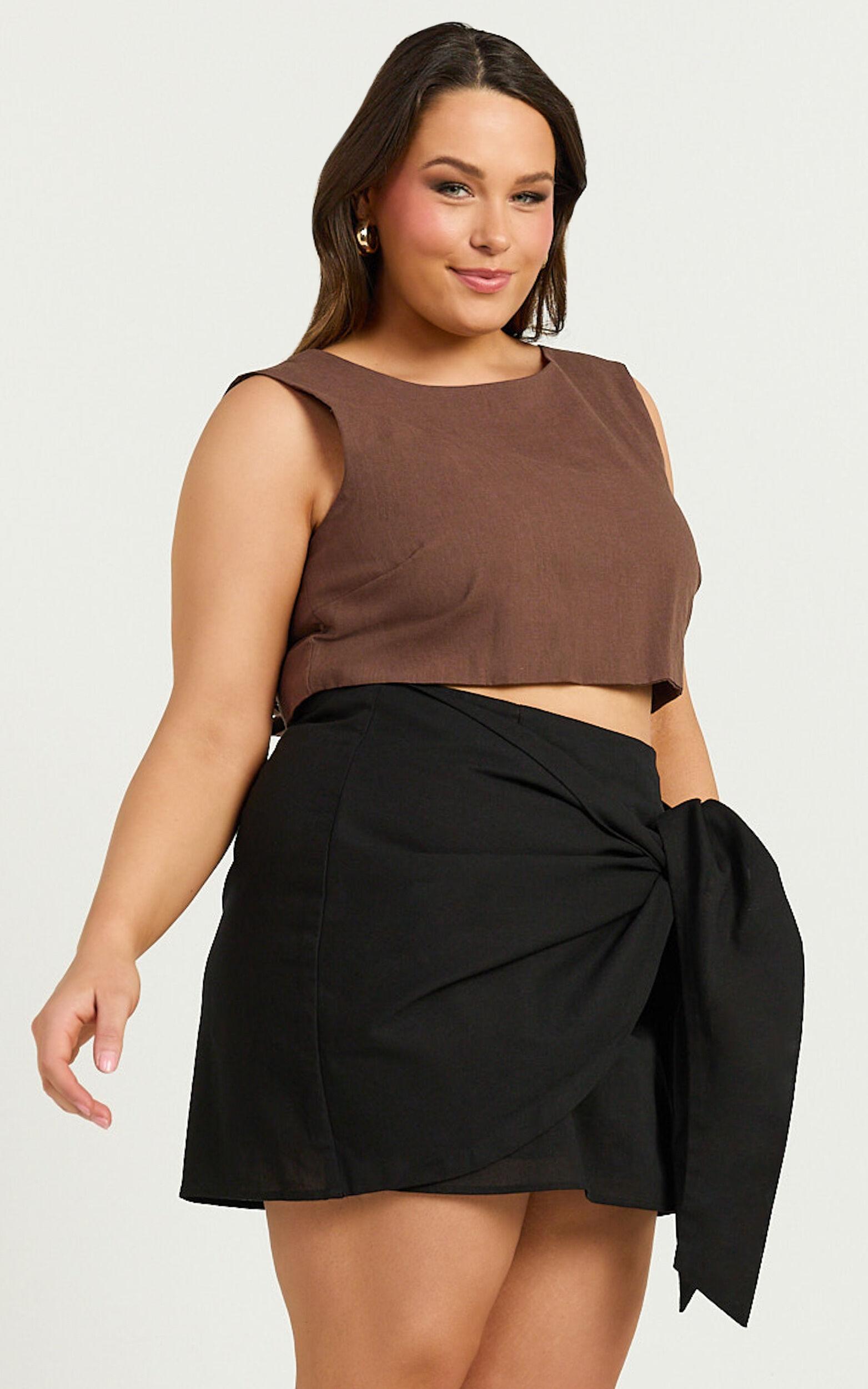 Zena Mini Skirt - Linen Front Tie Wrap Skirt in Black Product Image