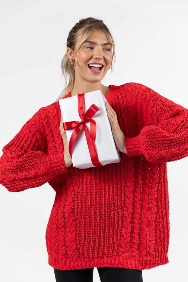 Wide Open Spaces Red Chenille Cable Knit Oversized Sweater FINAL SALE Product Image