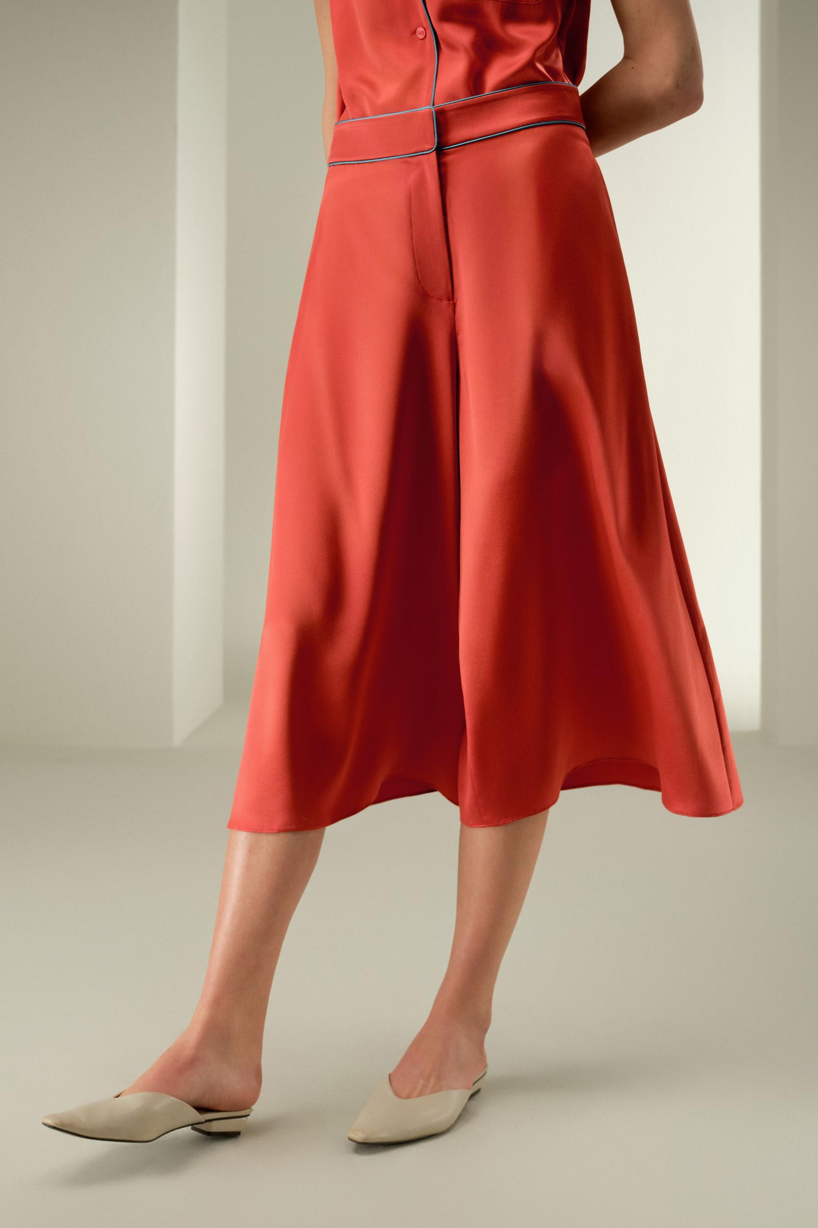 LILYSILK x Elizabeth Womens Capri Trousers Silk - Brick Red 100% OEKO Silk - Comfortable Wide Leg Pants 16 Product Image