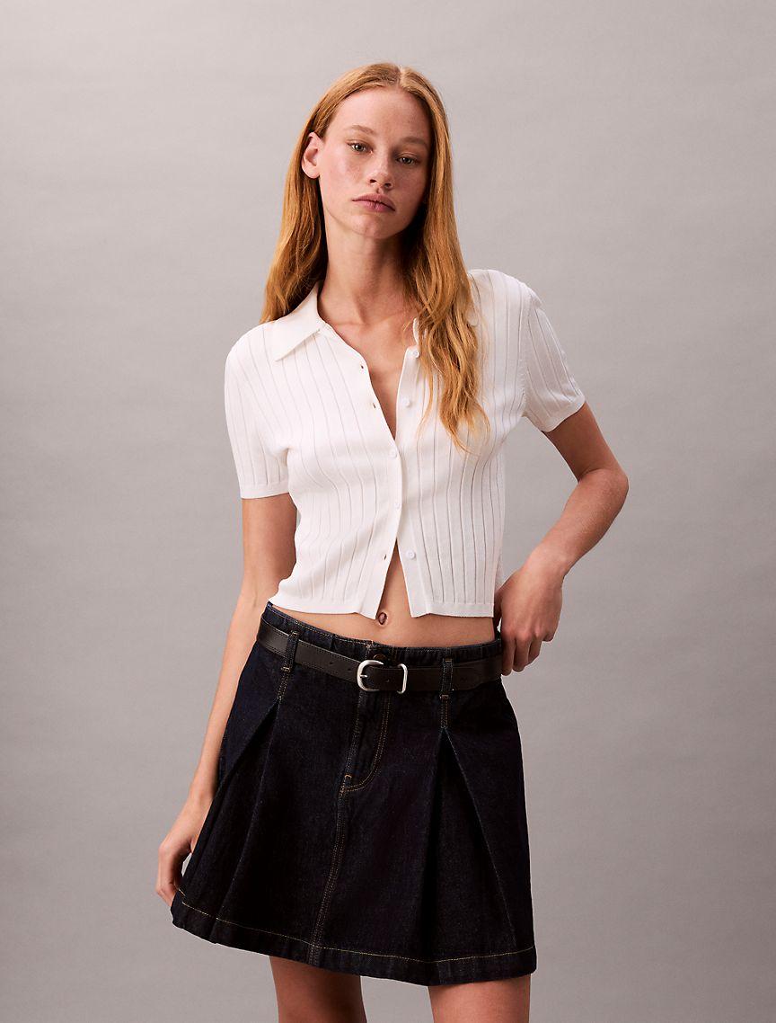 Pleated Denim Skirt  Product Image