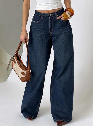 Naylor Mid Rise Wide Leg Jeans Mid Blue Denim Product Image