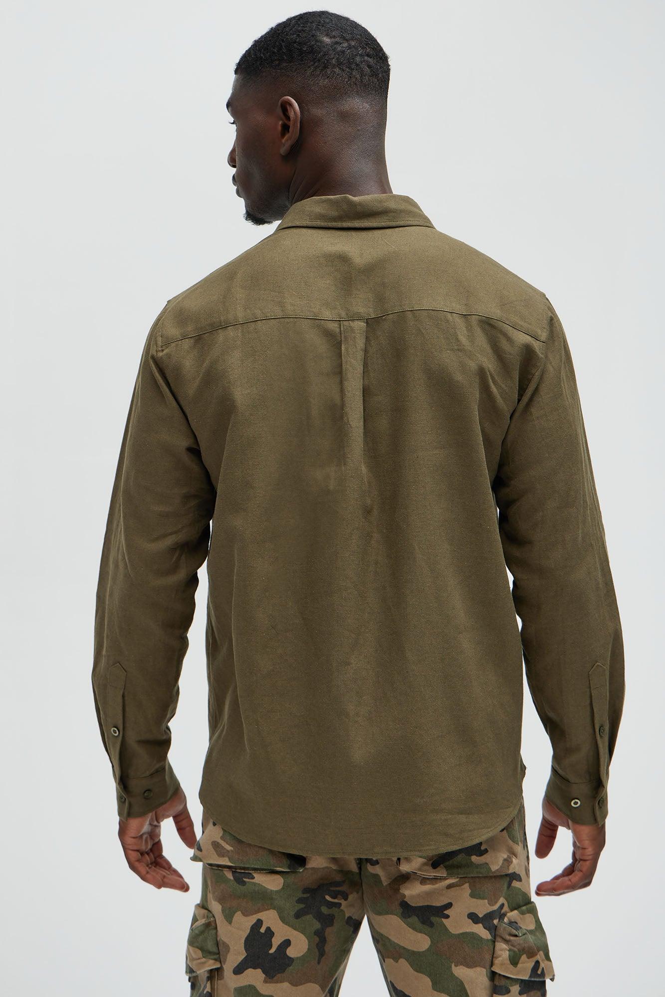 Bahamas Linen Single Pocket Long Sleeve Shirt - Olive Product Image