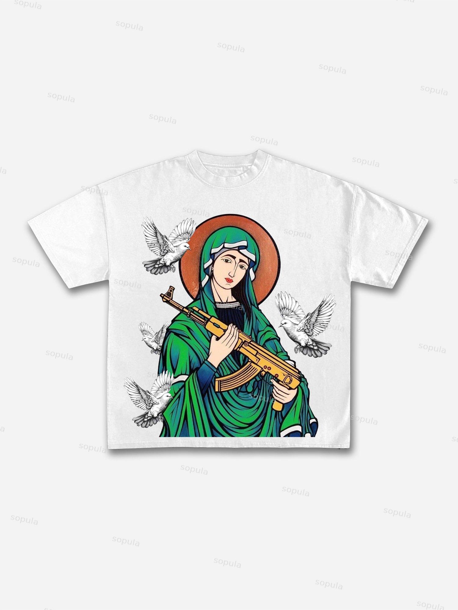 Graphic Of Our Lady Of Peace With Truth In Her Hands Cotton T-shirt Product Image