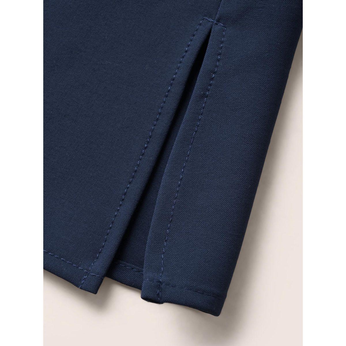 Plus Size Indigo Contrast Trim Keyhole Tie Knot Blouse Women Work From Home Short sleeve Notched collar Work Blouses BloomChic 10/M Product Image