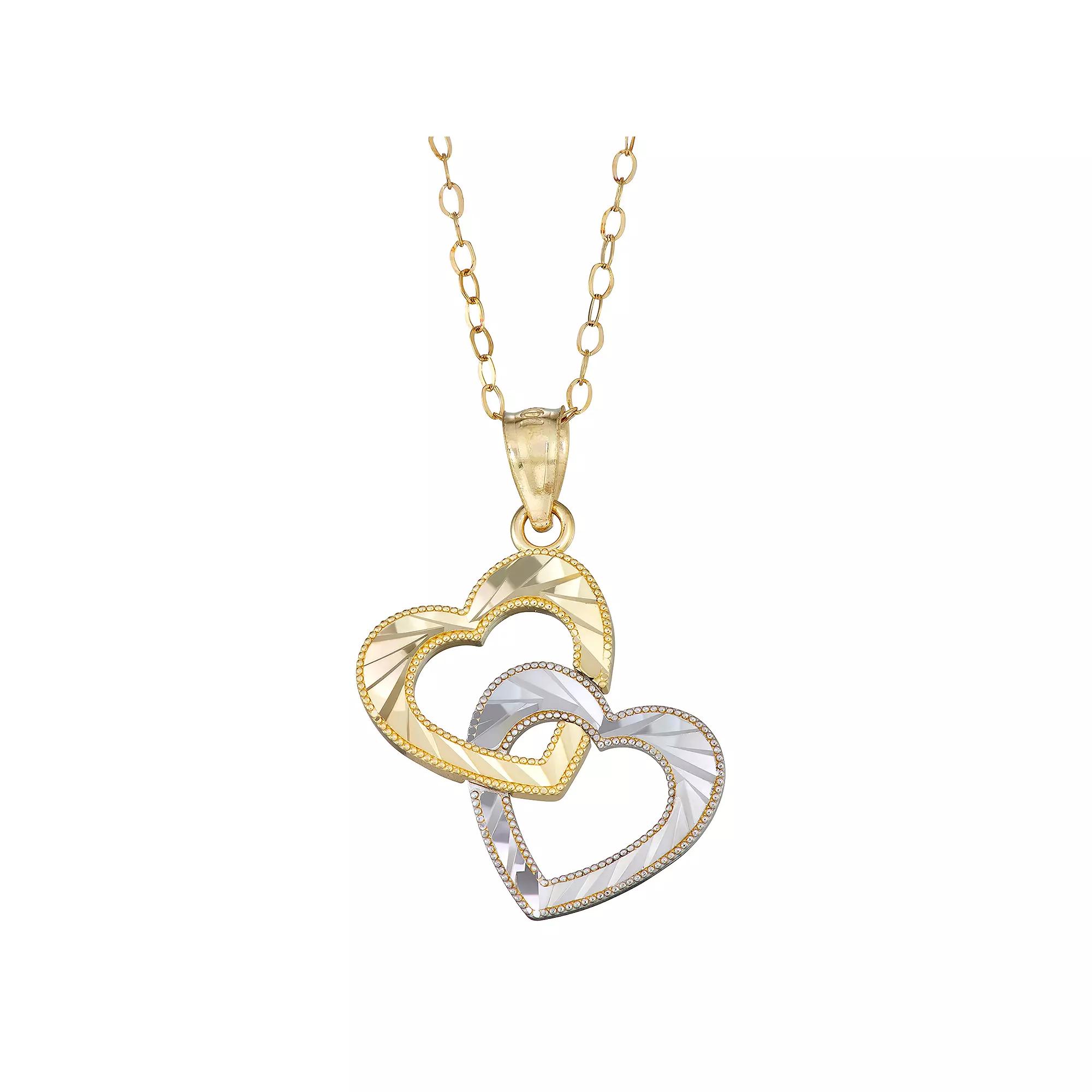 Two Tone 10k Gold Interlocking Heart Pendant Necklace, Womens Product Image