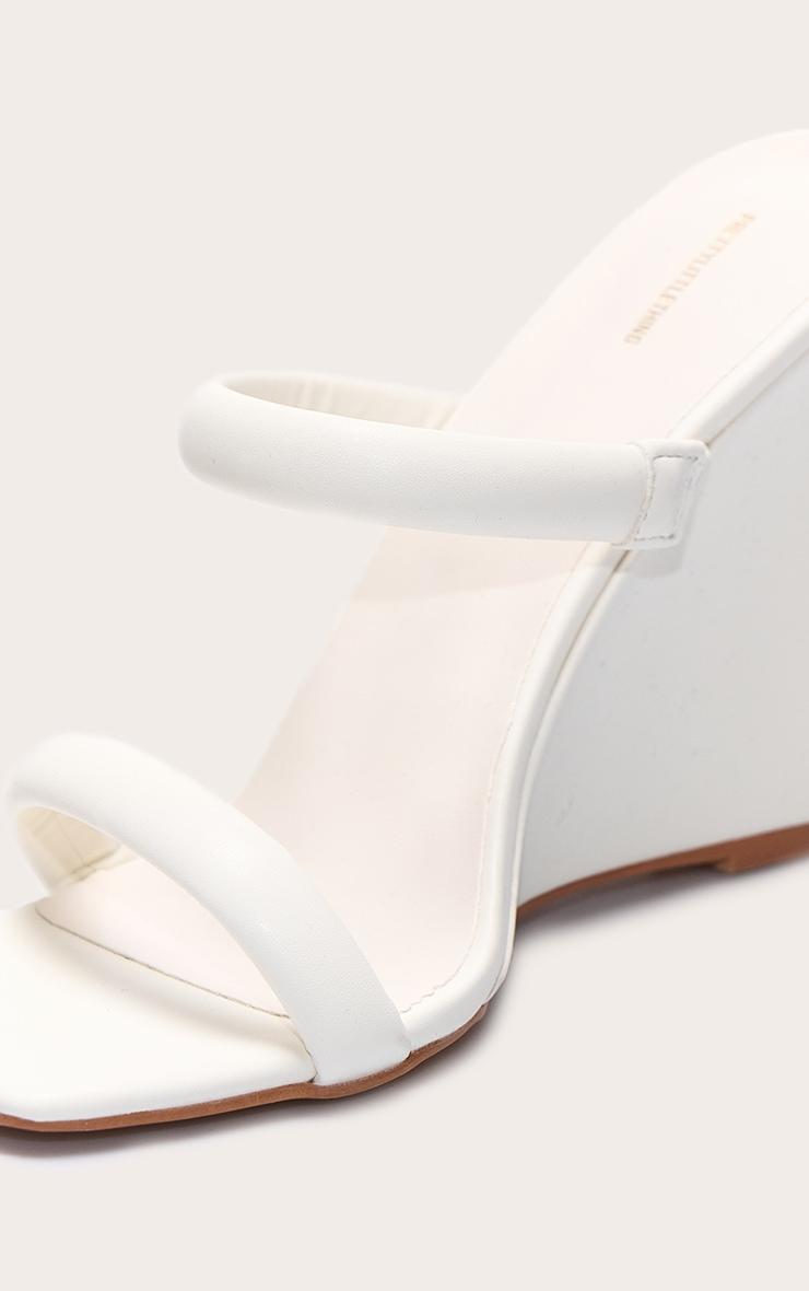 Cream Pu Square Toe High Heeled Mule Wedges Product Image