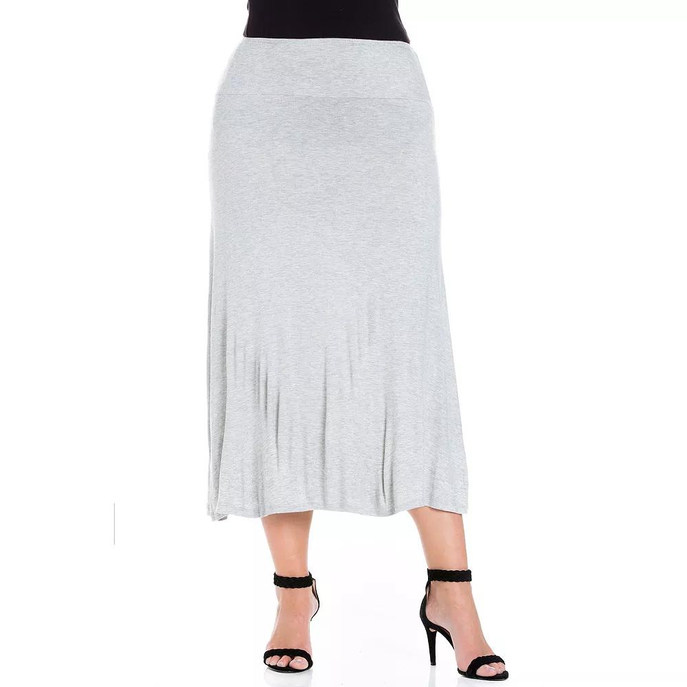 Plus Size 24Seven Comfort Apparel Comfortable Fit Elastic Waist Maxi Skirt, Women's, Size: 1XL, Grey Product Image