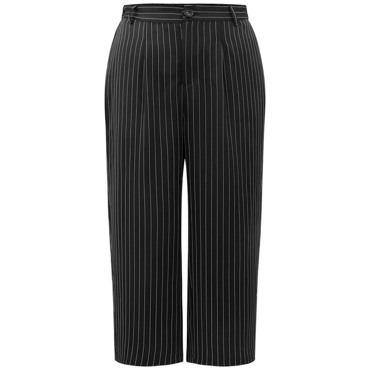 Plus Size Striped Button Up Wide Leg Pants Women Black Workwear Essentials Wide Leg High Rise Office Pants BloomChic 30/6X Product Image