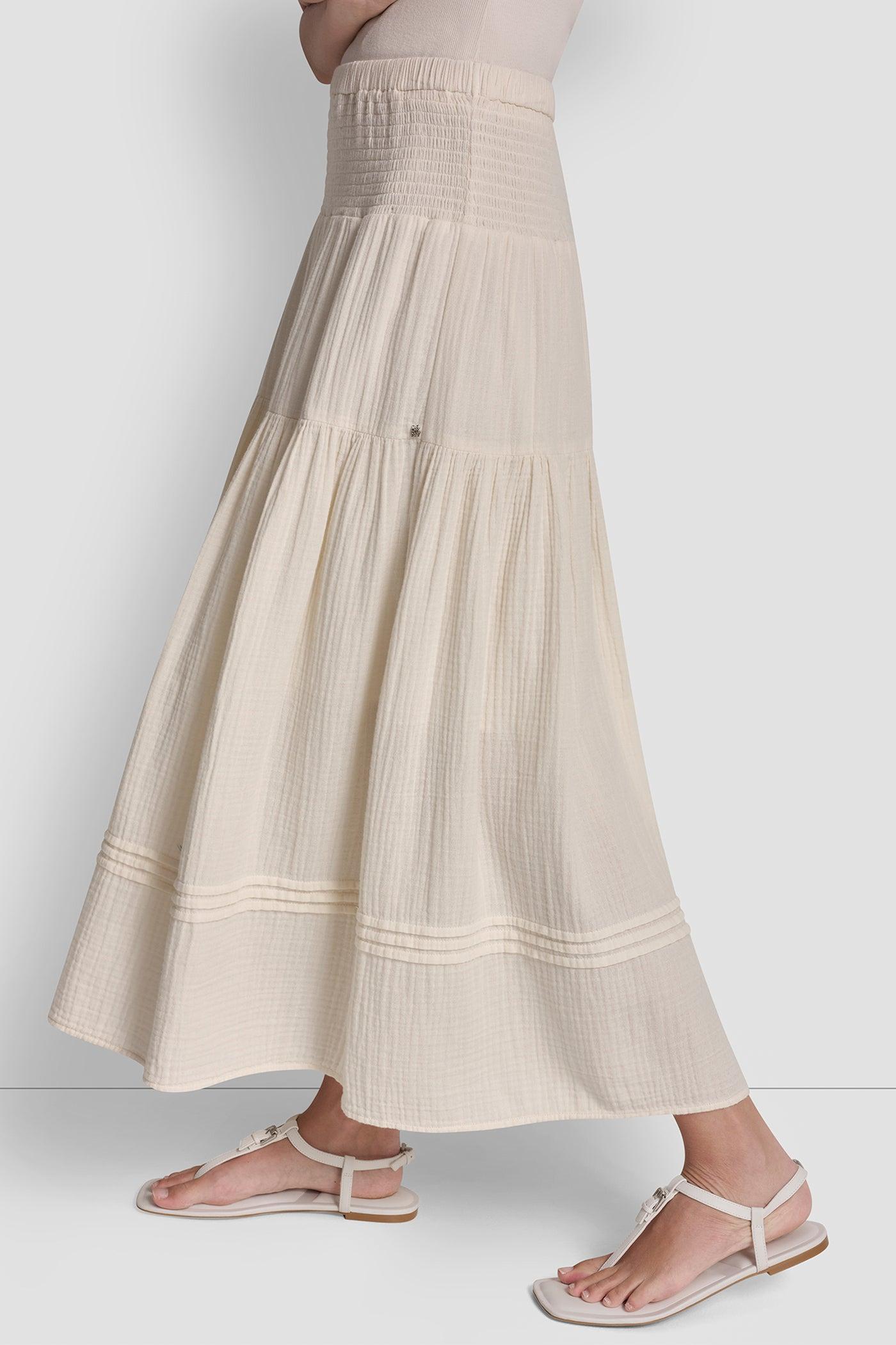 SMOCKED WAIST MAXI TIERED SKIRT Product Image