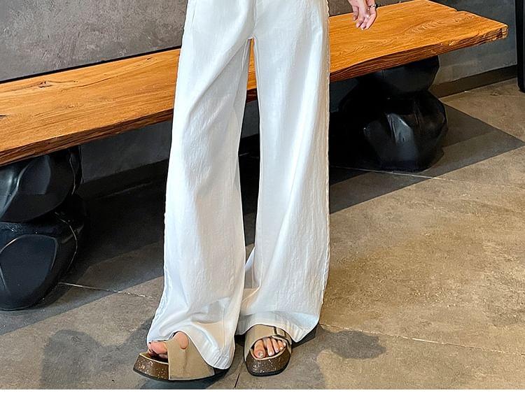 Mid Waist Lace Panel Wide Leg Pants Product Image