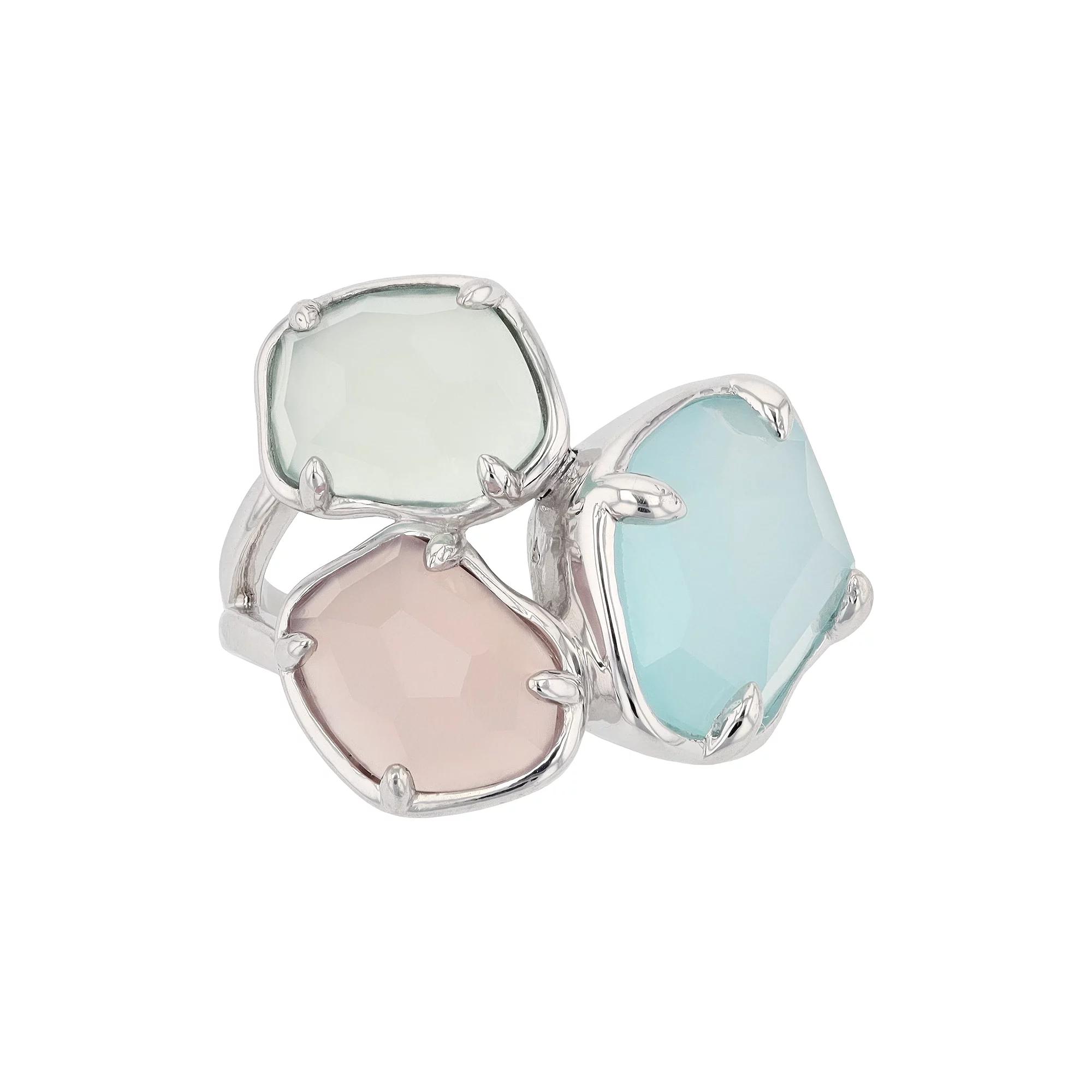 SIRI USA by TJM Sterling Silver Blue Chalcedony with Apple & Lavender Chalcedony 3-Stone Ring, Women's, Size: 9 Product Image