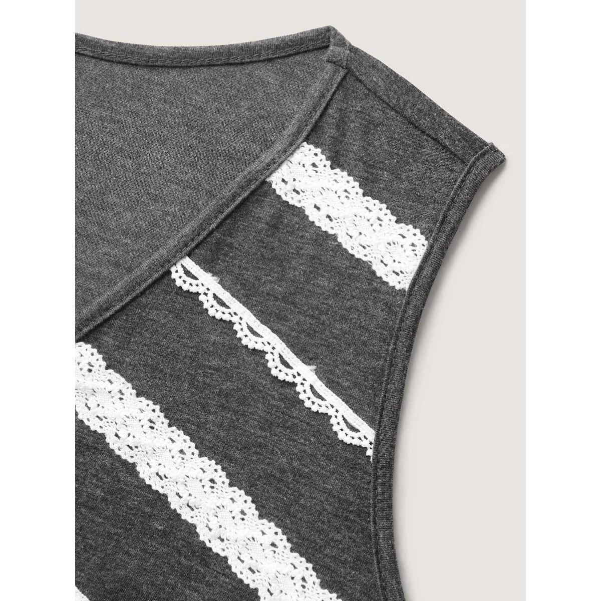 Plus Size Lace Trim V-Neck Tank Top Women DimGray Leisure Wraparound straps V-neck Casual Tank Tops Camis BloomChic 28/5X Product Image