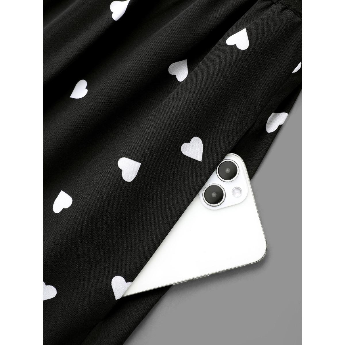 Plus Size Peter Pan Collar Heart Print Patchwork Dress Black Women Resort Texture Knit Dresses Bloomchic 18-20/2X Product Image