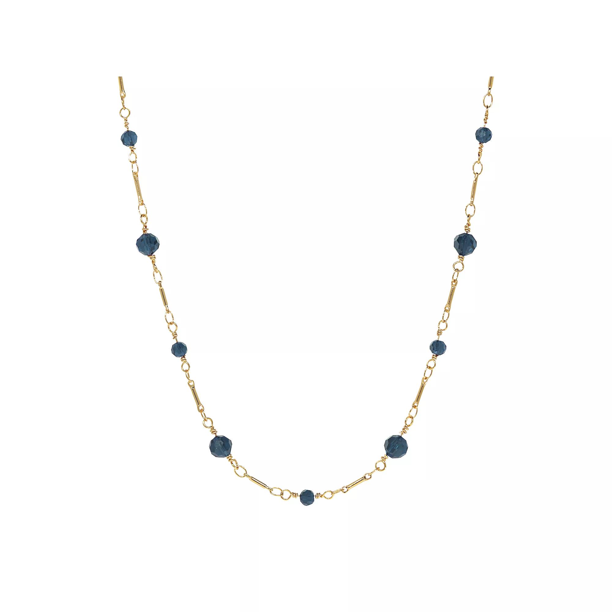 1928 Gold Tone Glass Bead Station Necklace, Womens, Blue Product Image