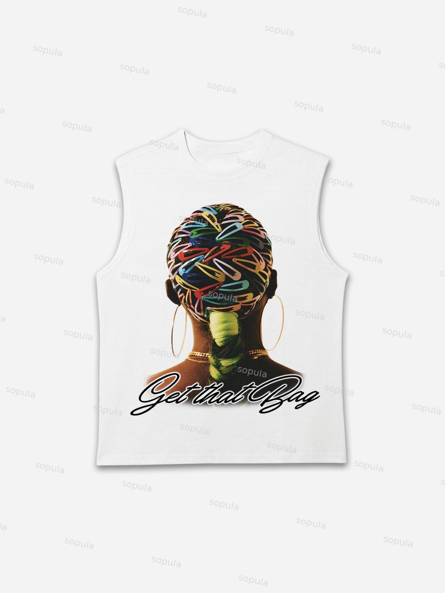 Get That Bag Colorful Hairpin Headpiece Portrait Graphic Tank Top Product Image