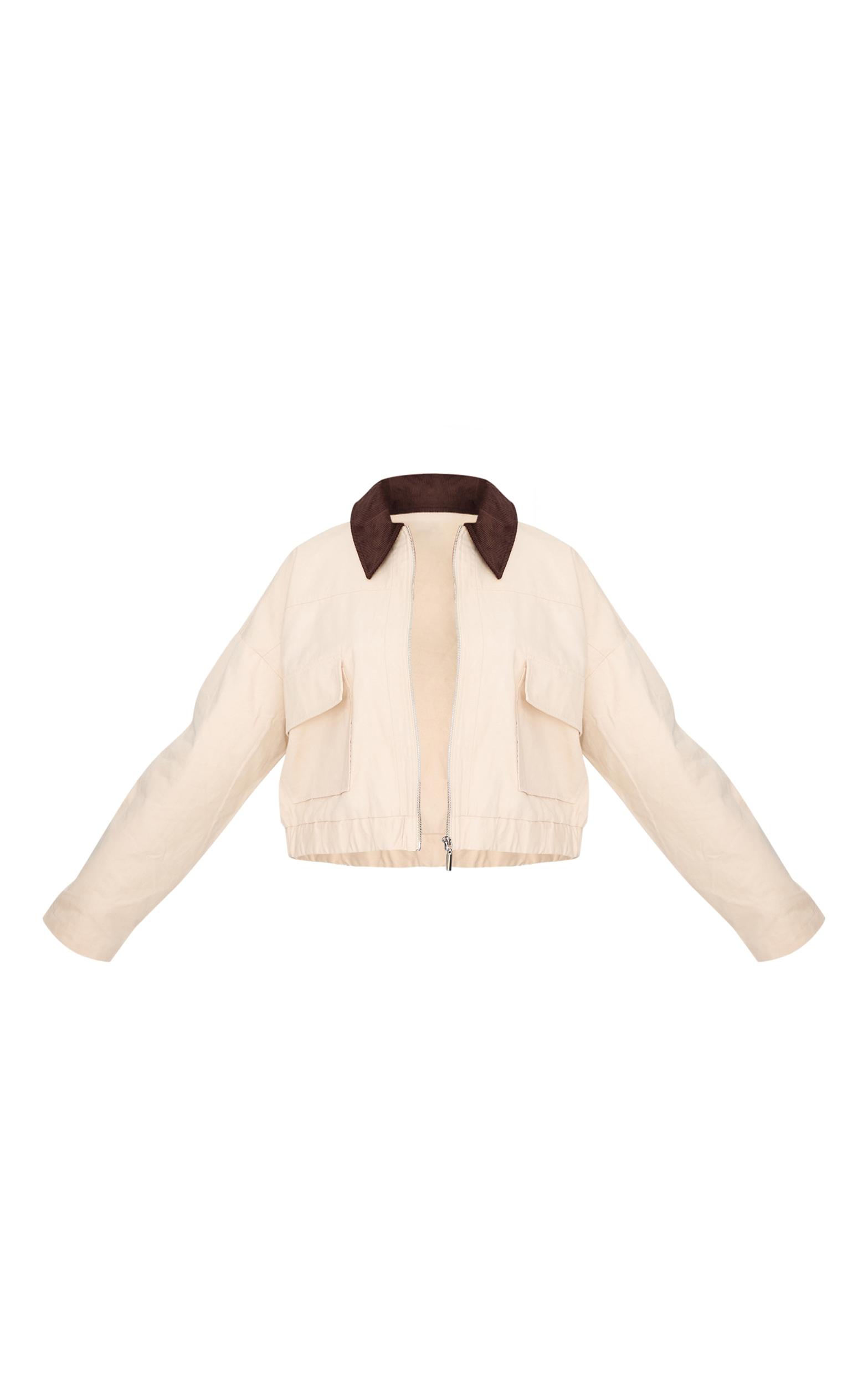 Plus Beige Contrast Collar Twill Jacket Product Image