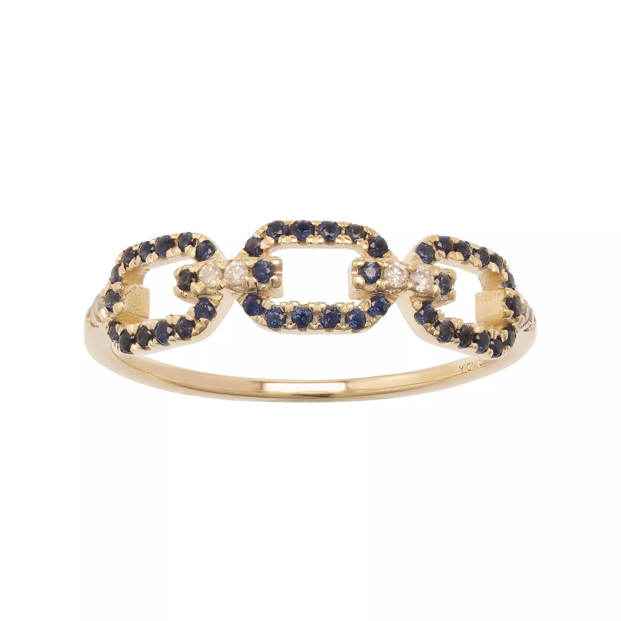 Gemistry 14k Gold Blue Sapphire & White Topaz Link Ring, Women's, Size: 8 Product Image