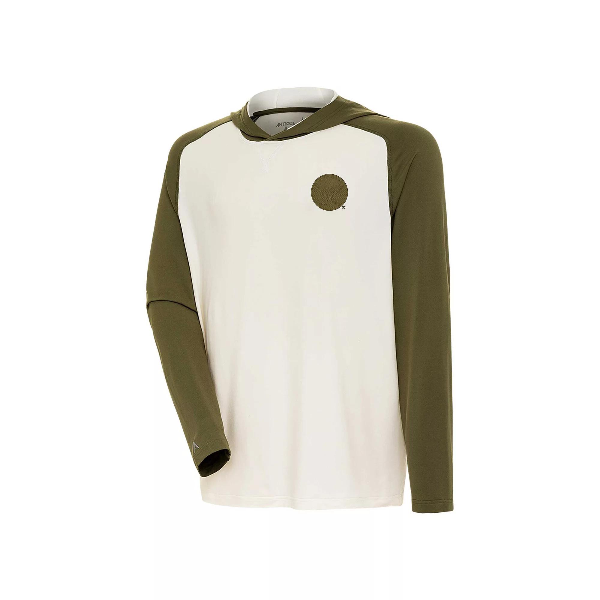 Men's Antigua Cream/Olive Anaheim Ducks Intrepid Sand Raglan Long Sleeve Hoodie T-Shirt,  Product Image