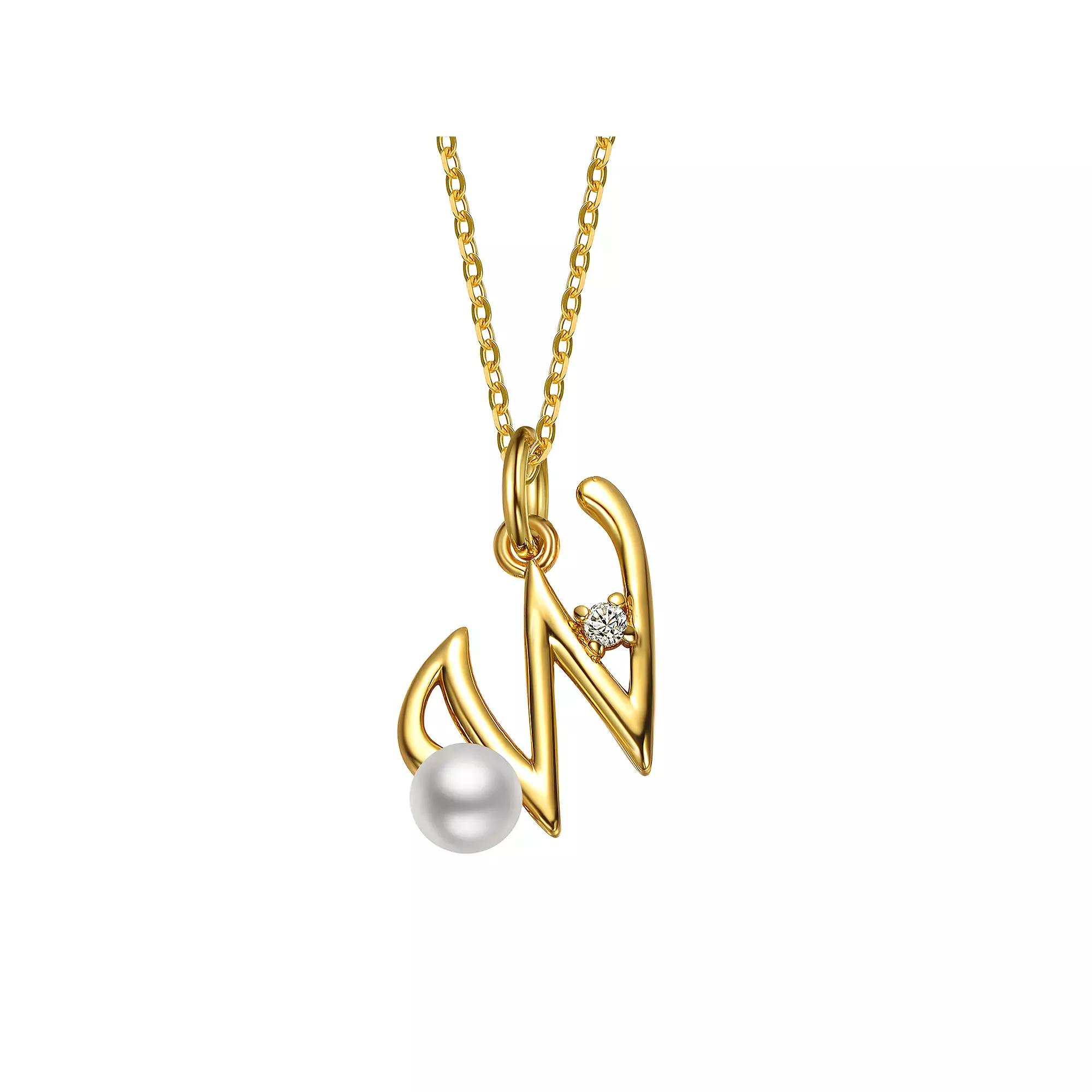 14k Gold Plated Simulated Pearl Initial Pendant Necklace, Womens Product Image