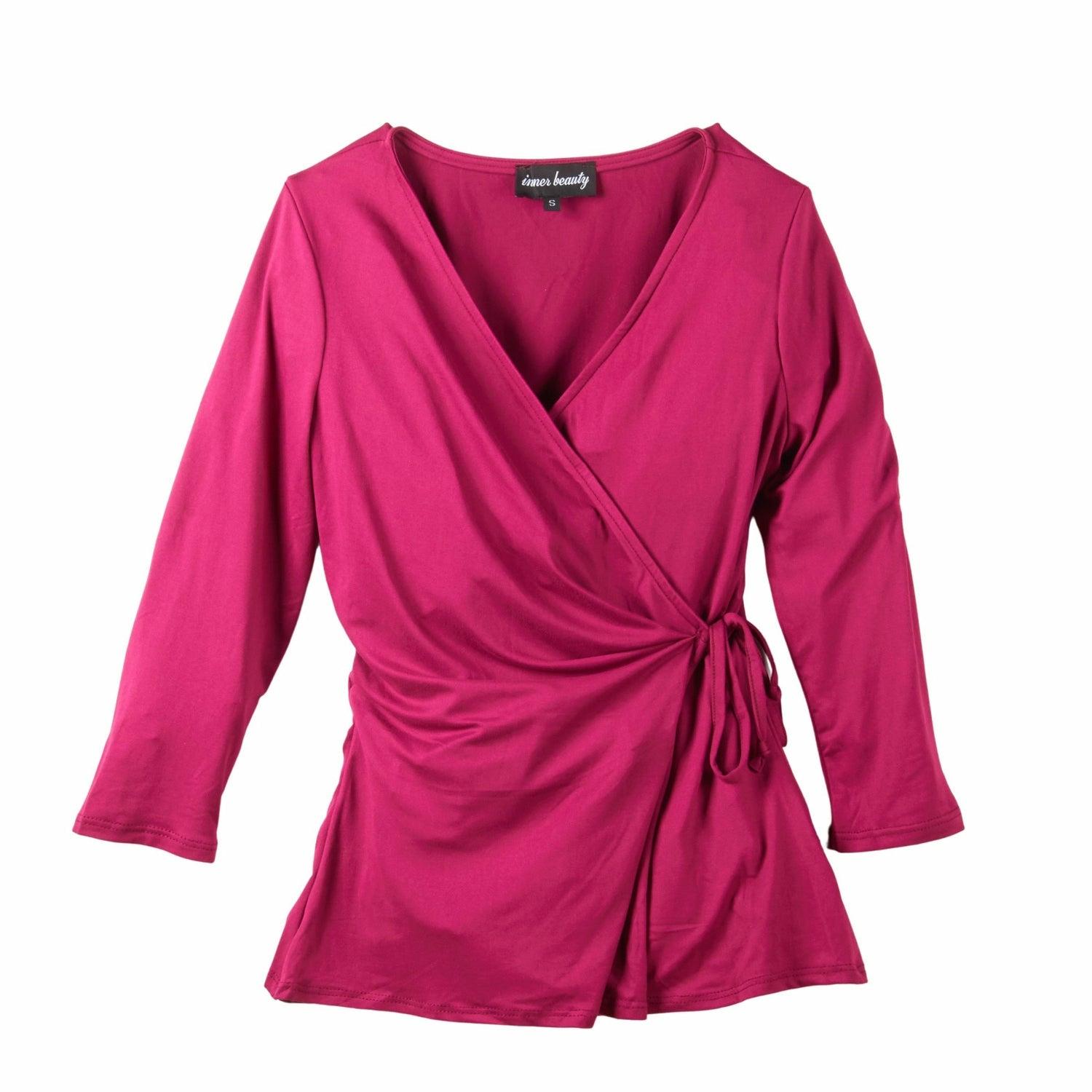 Inner Beauty Solid 3/4 Sleeve Surplice Front V-Neck Top Product Image