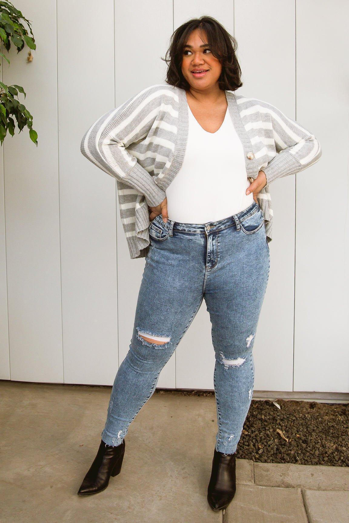 Acid Wash Destroyed Hem Skinny Jeans (Online Exclusive) Product Image