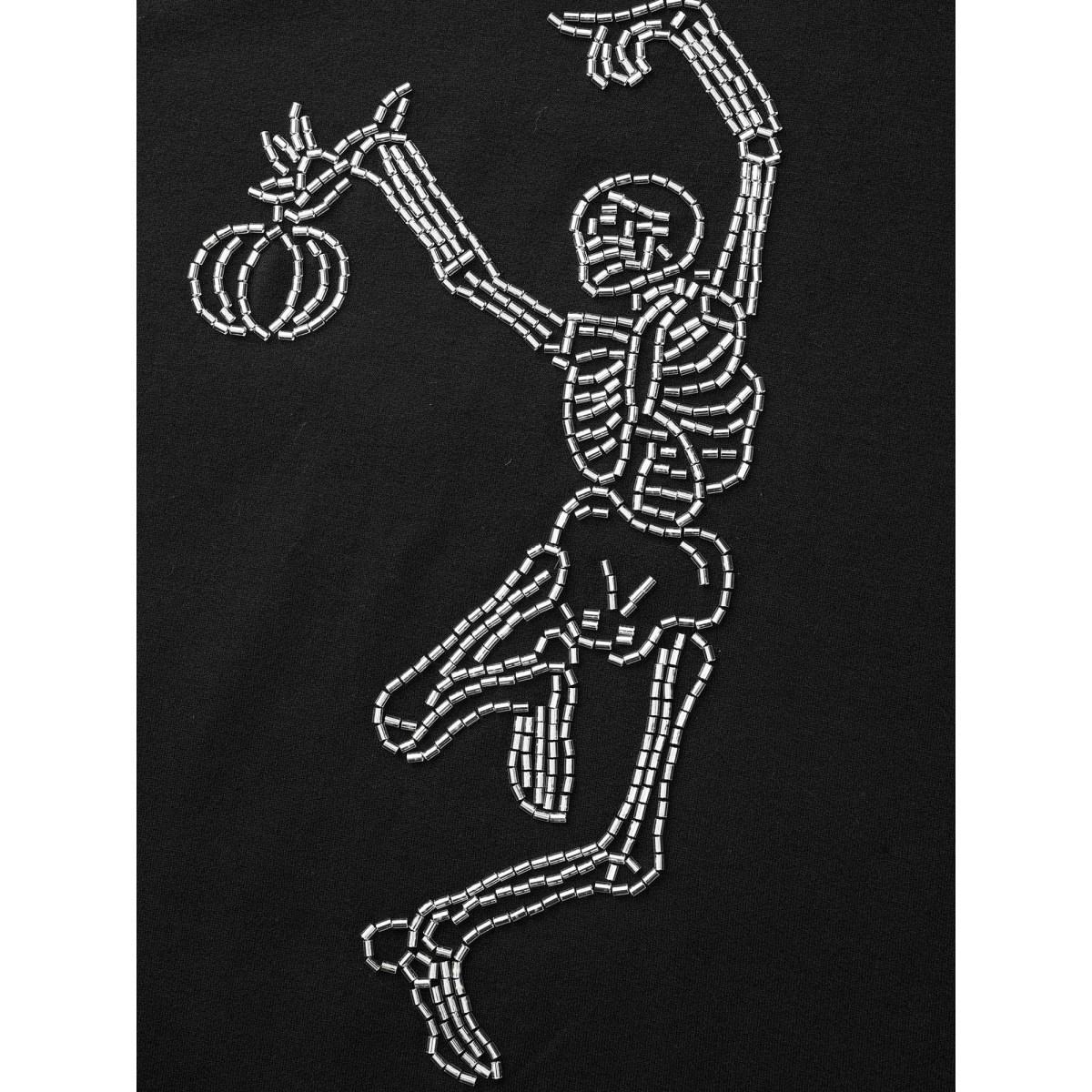 Plus Size Skull Embellished Raglan Sweatshirt Women Black Casual Patchwork Loose Round Neck Everyday Sweatshirts BloomChic 26/4X Product Image