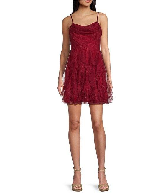 Pear Culture Sleeveless Corkscrew Glitter Solid Mesh Dress Product Image