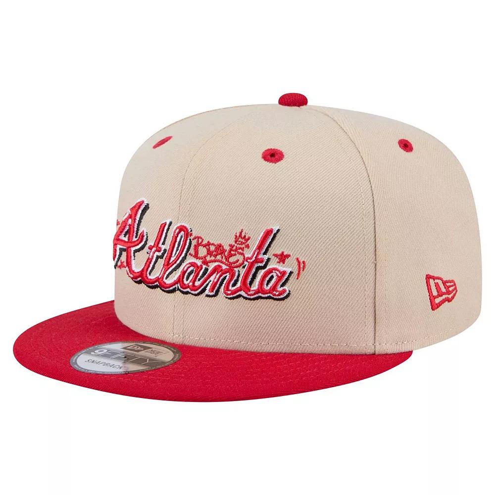 Men's New Era  Cream/Red Atlanta Braves Team Art 9FIFTY Snapback Hat, Beige Product Image