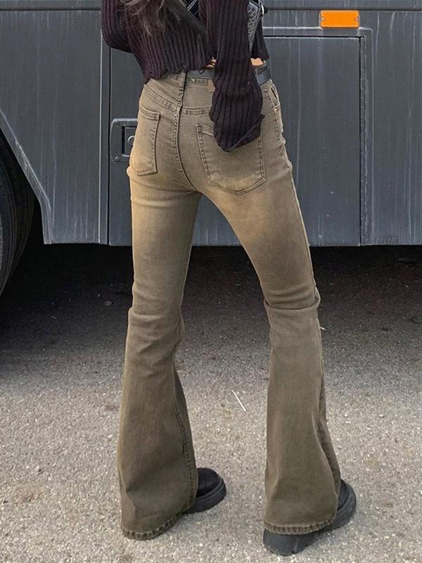 Distressed Washed Brown Low Rise Flare Jeans Product Image