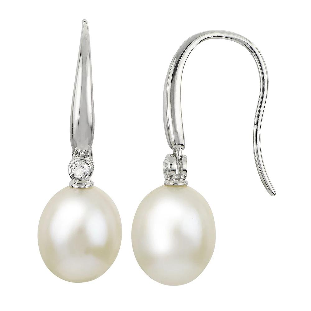 PearLustre by Imperial Sterling Silver Freshwater Cultured Pearl & Cubic Zirconia Drop Earrings, Women's Product Image