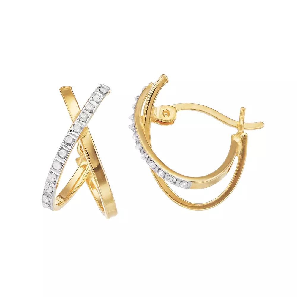 Diamond Mystique 18k Gold Over Silver Diamond Accent X-Hoop Earrings, Women's, Gold Tone Product Image
