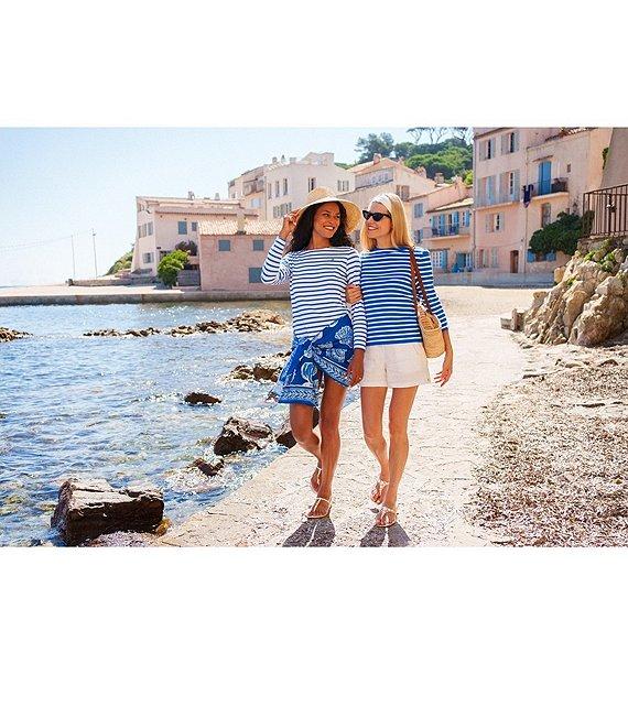 Lilly Pulitzer x Saint James Minquidame Contrast Stripe Round Neck Long Sleeve Cotton Tee Product Image