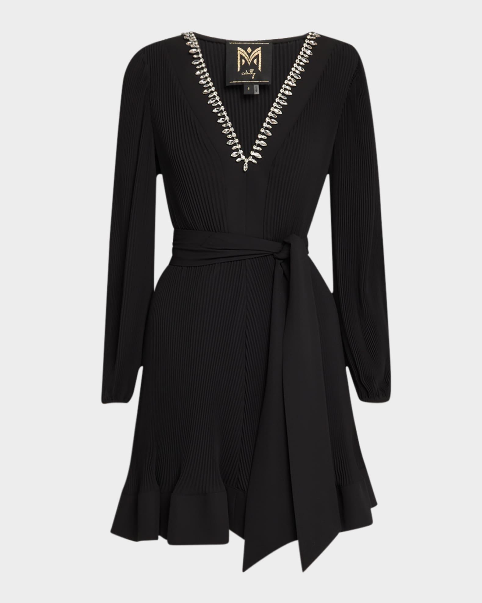 Pleated Crystal-Embellished Chiffon Mini Dress Product Image