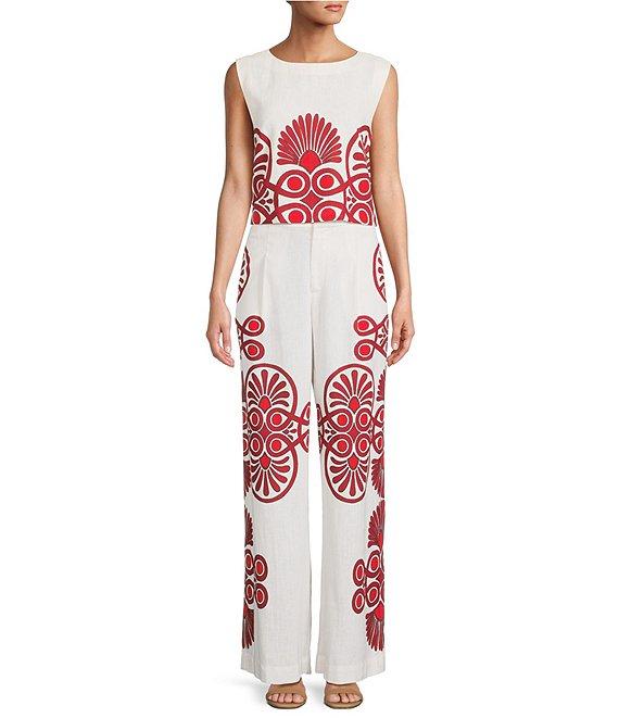 Antonio Melani Goldie Linen Blend Round Neck Sleeveless Coordinating Blouse Product Image