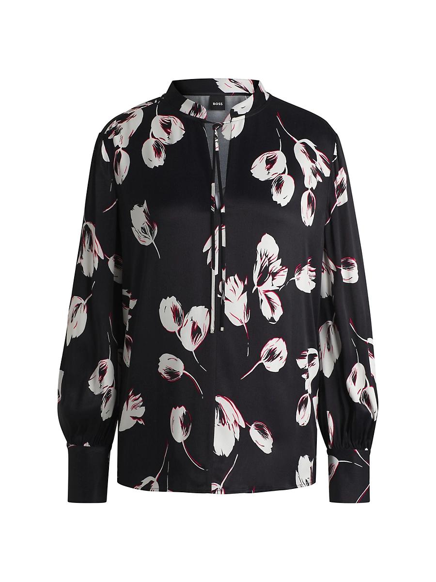 Womens Relaxed-Fit Blouse with Tulip Print Product Image
