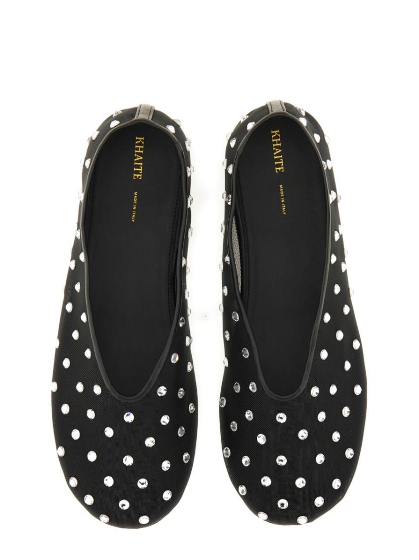 KHAITE Marcy Crystal-embellished Mesh Flats In Black Product Image