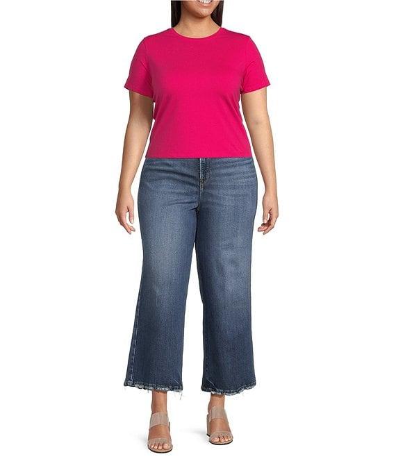 Good American Plus Size Soft Tech Good Waist High Rise Cropped Palazzo Jeans Product Image